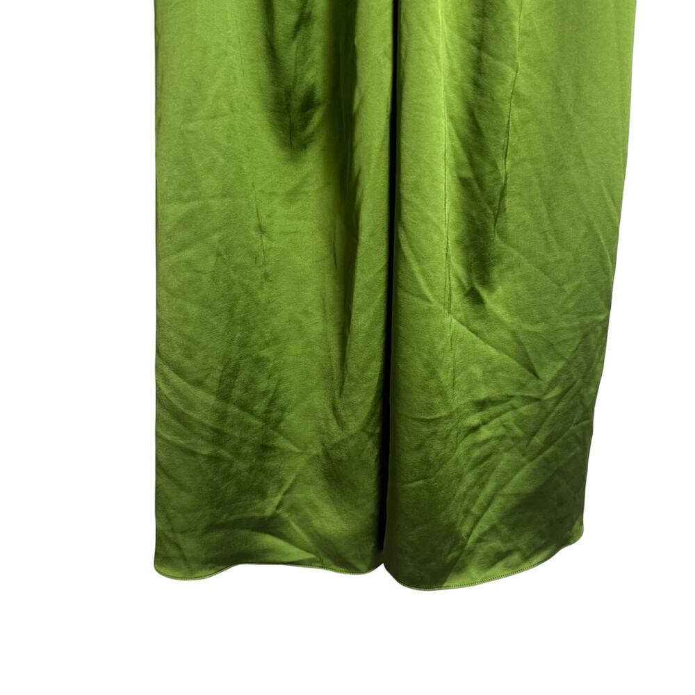 Sandro Zola Green Satin Ruched Front Tie Strap Slip Cocktail Midi Dress Size 4 - Picture 9 of 15